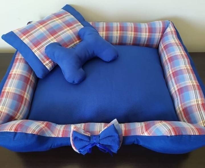 Products Cama para pet 50x60cm azul com estampa xadrez