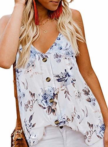 Product Aranmei Mujeres Camiseta Tirantes Tank Top Verano Casual Sin Mangas botón Strappy