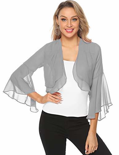 Product Aibrou Mujer Ruffle Manga Chiffon Bolero Shrug Frente Abrir Bolero Cardigan Camiseta