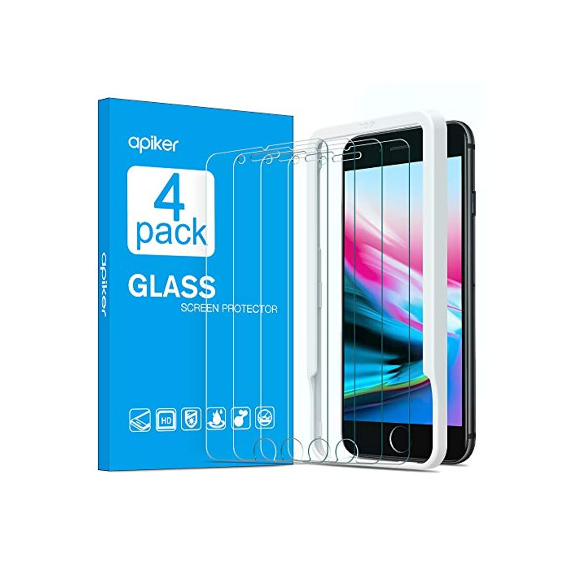 Social [4-Unidades] Apiker Cristal Templado Compatible con iPhone 7 Plus, 8 Plus