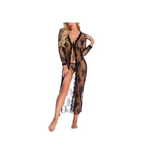 Sexoo Conjuntos de lencería para Mujer Transparente Comodo y Elegante Ropa de Dormir con Tanga Lenceria Erotica Babydoll Ropa Interior túnica