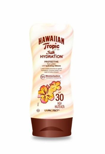 Hawaiian Tropic Silk Hydration Protective - Loción Solar Protectora con índice SPF 30 con cintas de seda hidratantes y resistente al agua, formato 180 ml