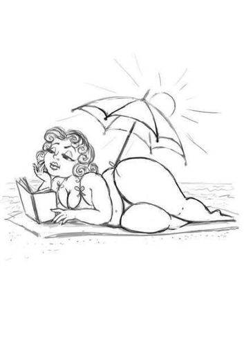 Dibujo mujer-playa