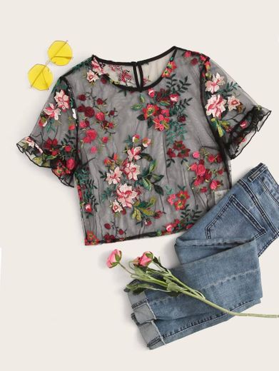 Camiseta transparente con flores