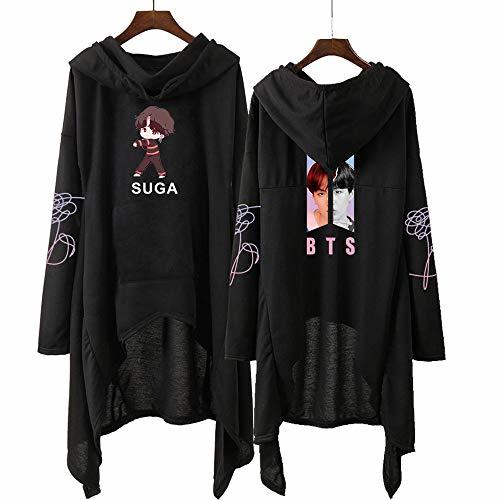 Product KPOP BTS Sudaderas con Capucha Vestido Asimétrico Hoodies Dobladillo Irregular de Manga