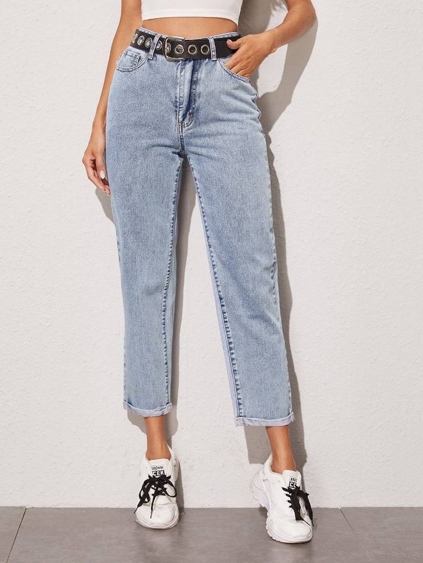 Social Vaqueros rotos de pierna recta bajo de doblez