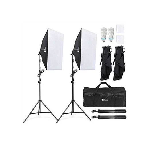 Amzdeal Softbox Focos Kit Iluminacion Fotografia con 2 Ventana de Luz 135W