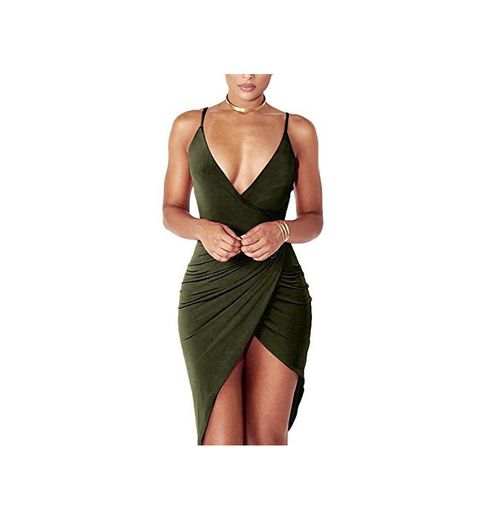 DRESHOW Women's Sexy Deep V Neck Sleeveless Spaghetti Strap Bodycon Wrap Dress