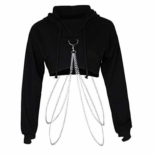 Fashion IPOTCH Sudadera con Capucha Crop Top Cadena Metal Manera Larga Tejido de