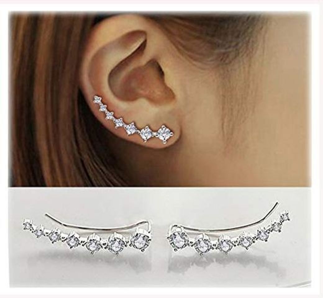 Social 7 Cristales Ear Cuffs Hoop Climber S925 Sterling Pendientes de plata Pendiente