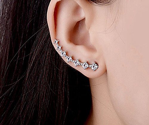 Moda 7 Cristales Ear Cuffs Hoop Climber S925 Sterling Pendientes de plata Pendiente