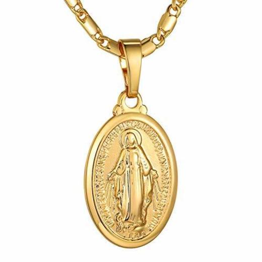 GoldChic Jewelry Medalla Oro baño Sagrado Corazon Maria Texto de Biblia Colgante