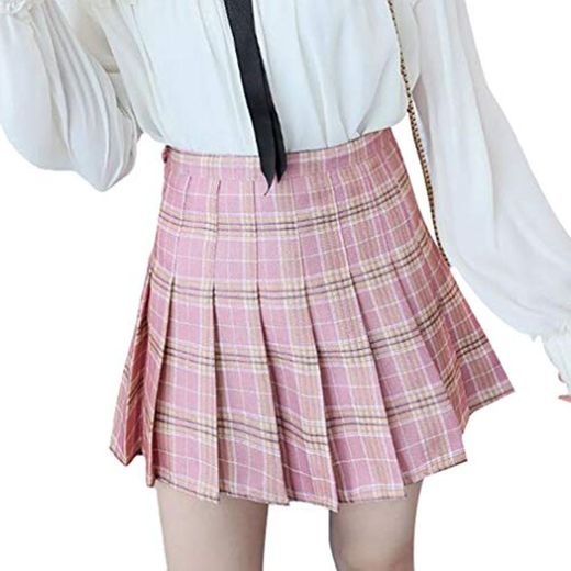 Yingshu Faldas Cortas de Cintura Alta Mini Faldas para Mujer japonesas de Corea Preppy Falda Informal de Tenis Plisada a Cuadros Kawaii