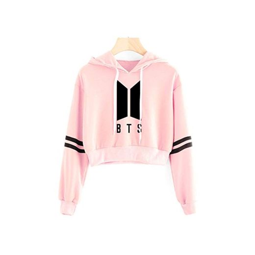 SIMYJOY KPOP Korea Pop Suéter Letras Sudaderas con Capucha Crop Top Sudadera Jersey para Niñas y Mujeres JIN92 Pink S