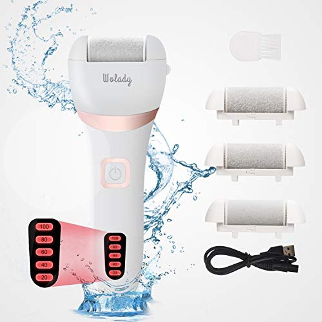 Product Lima Eléctrica Pedicura Eléctrico Lima Pies Profesional Recargable Wolady IPX7 Impermeable Eliminar Callos Pies Durezas Pedicura Pies Cuidado Lima 3 Recambios 5 Niveles Batería 1200MAH 2 Velocidades