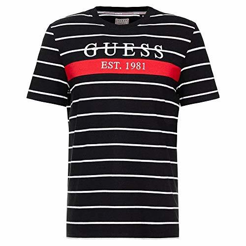 Product Guess Theo M93I63K8RC0 - Camiseta de cuello redondo a rayas, color negro