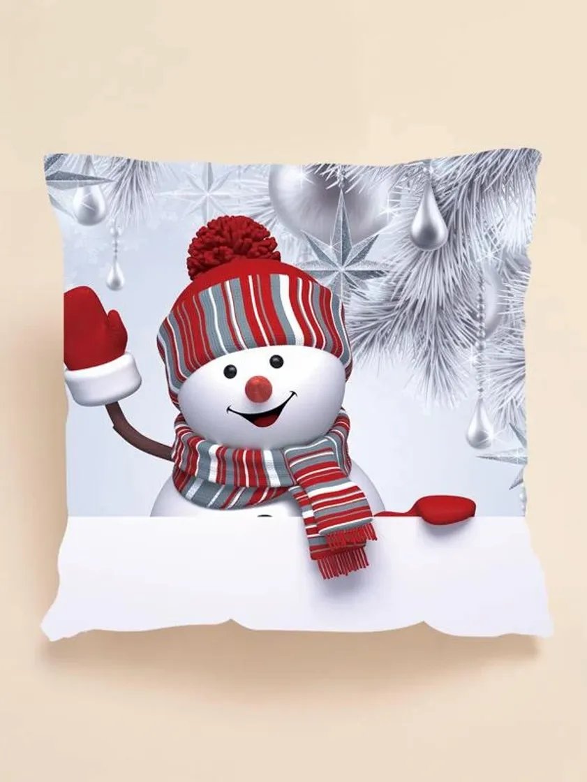 Moda Christmas Snowman Print Cushion Cover Without Filler | SHEIN USA