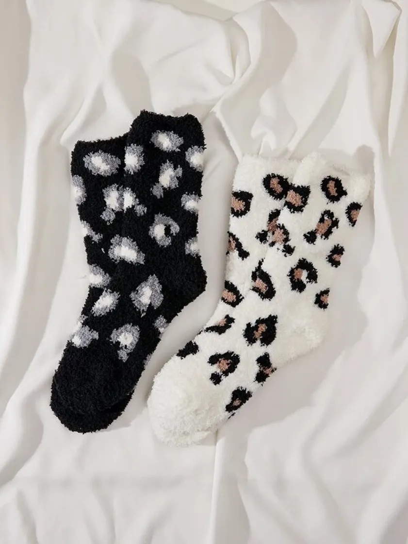 Fashion 2pairs Leopard Pattern Coral Fleece Socks | SHEIN USA 