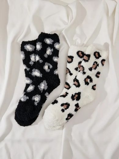 2pairs Leopard Pattern Coral Fleece Socks | SHEIN USA 