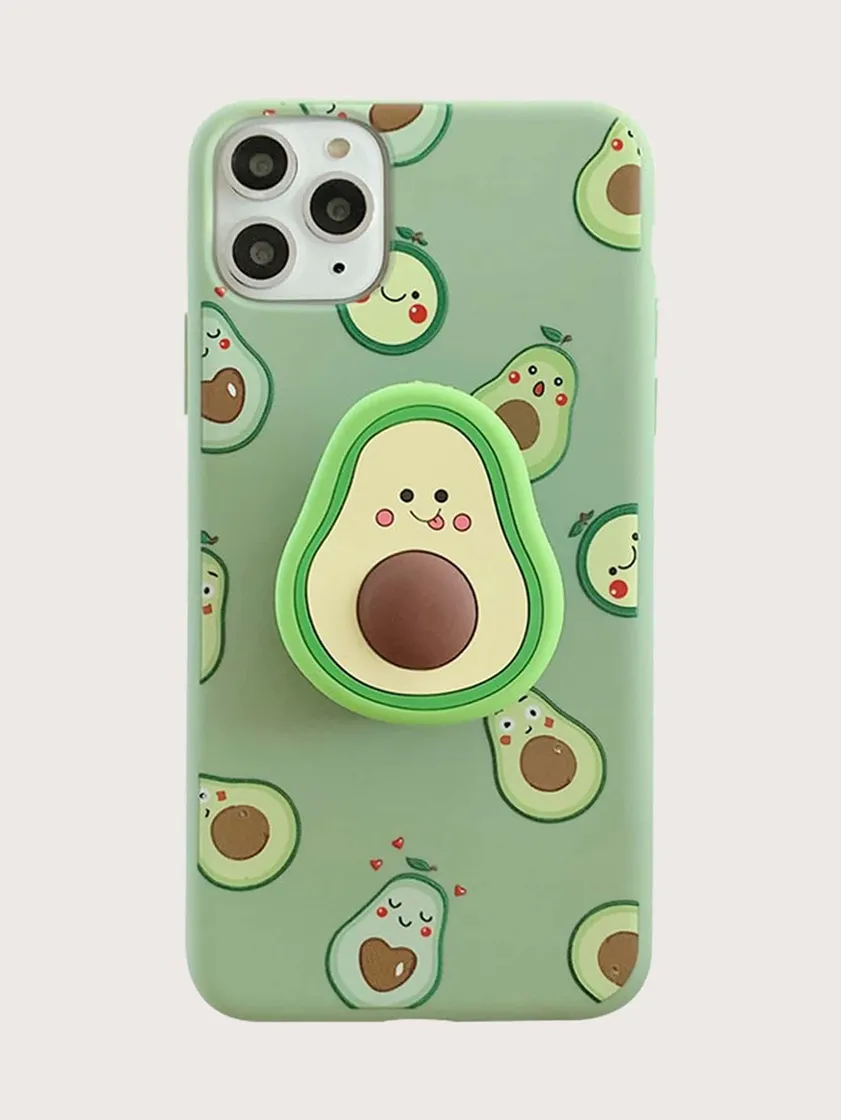 Fashion Cartoon Avocado Print iPhone Case & Phone Holder | SHEIN USA