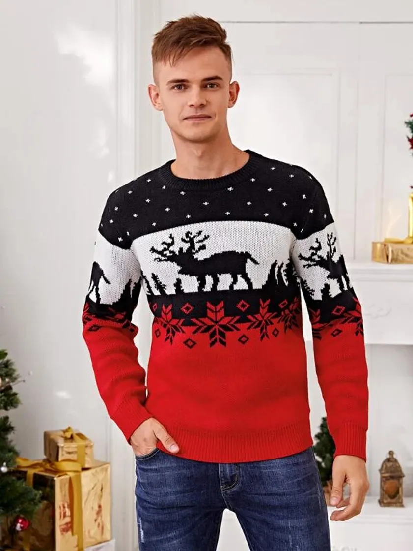 Moda Men Christmas Pattern Crew Neck Sweater | SHEIN USA