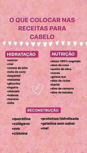 Ingredientes para hidratação, nutrição e reconstrução