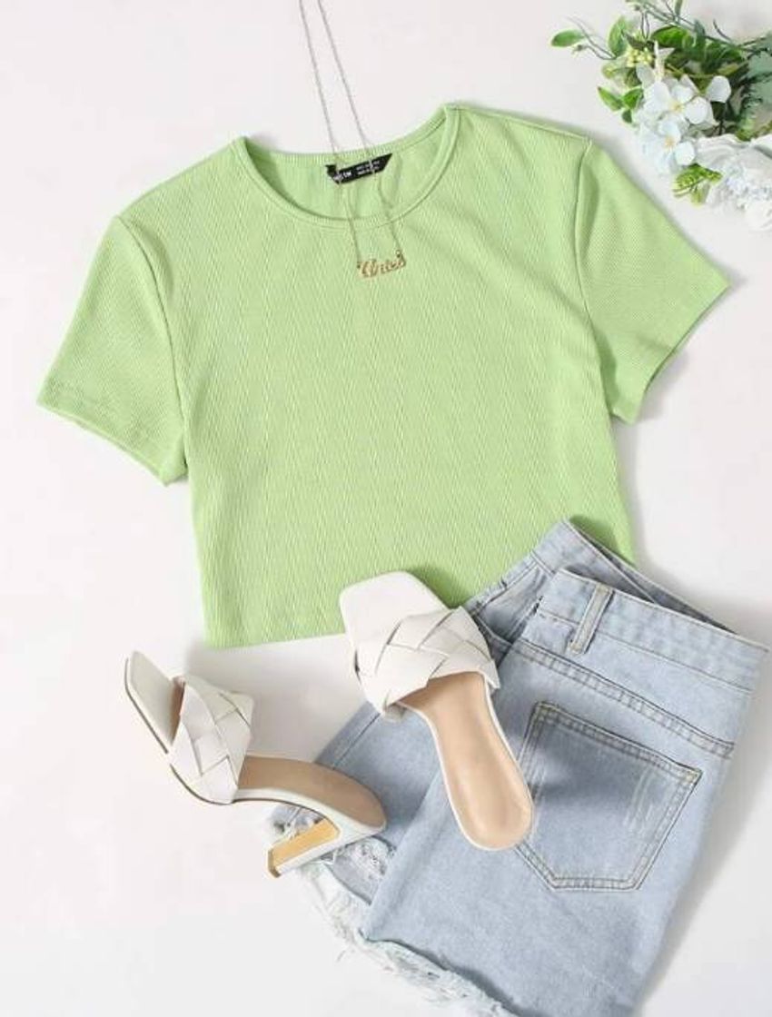 Fashion Cropped verde lima malhado