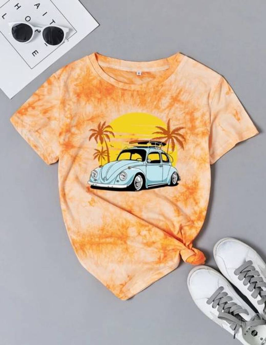 Fashion Camisa tie dye laranja carro