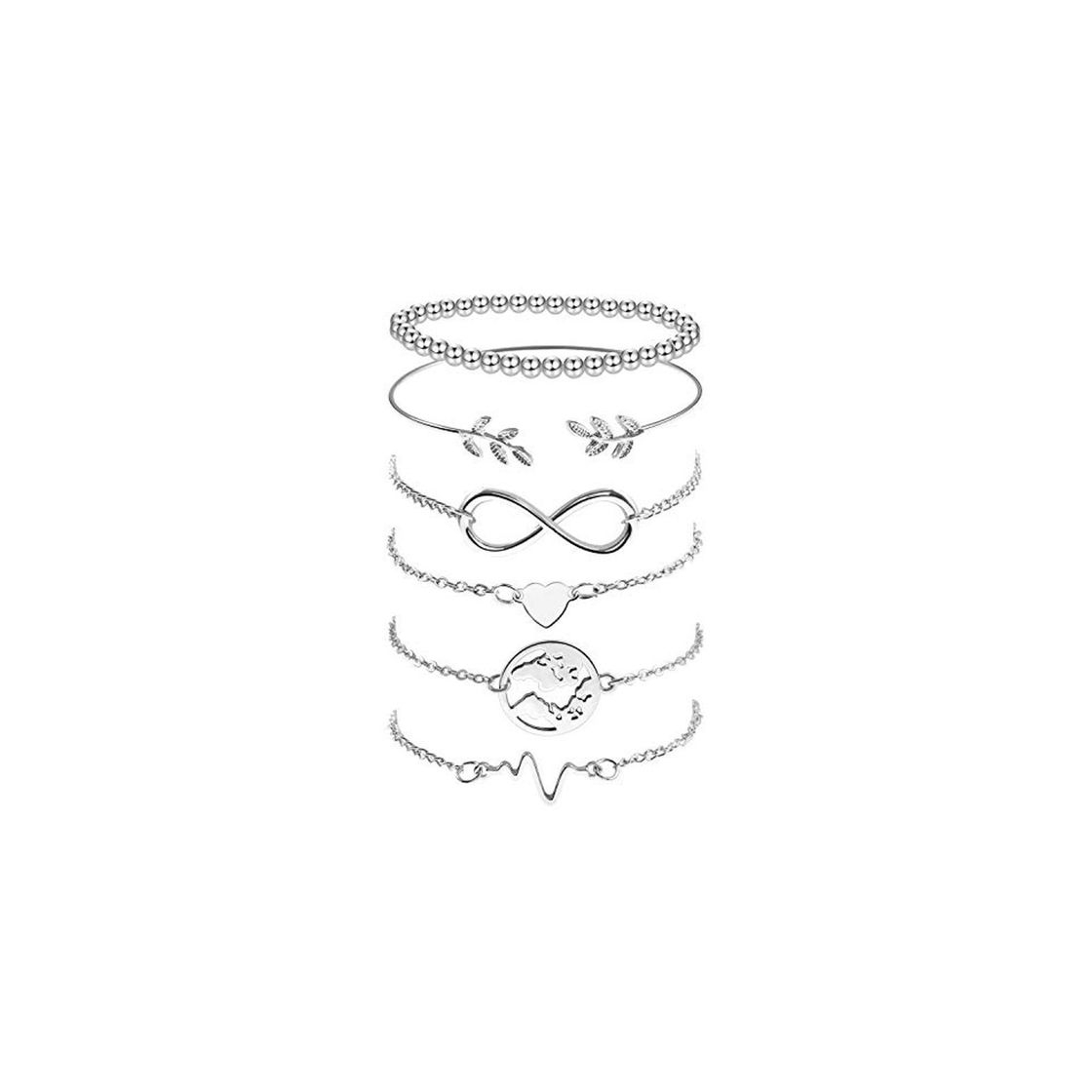 Omont 6 Piezas Plata Pulseras para Mujeres y Niña Acero Inoxidable Pulseras