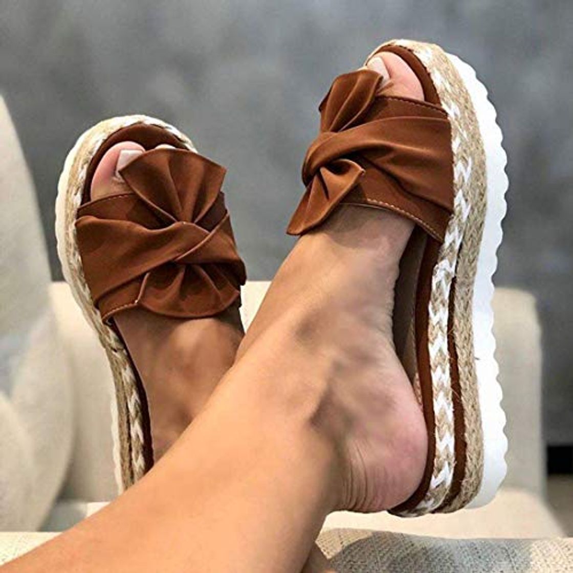 Moda JHGF Sandálias Bowknot Feminina Verão Casual Comfy Slip On Platform Sandálias Femininas Praia Open Toe Breathbale Weave Sandálias