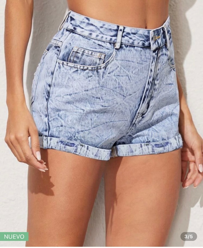 Fashion Shorts denim con copo de nieve bajo crudo de doblez