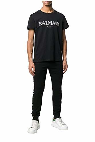 Place Balmain - Camiseta - Redondo - Manga Corta - para Hombre Negro