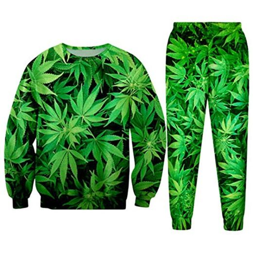 Hipster Streetwear 3D Print Green Hemp Leaf Weeds Mujeres