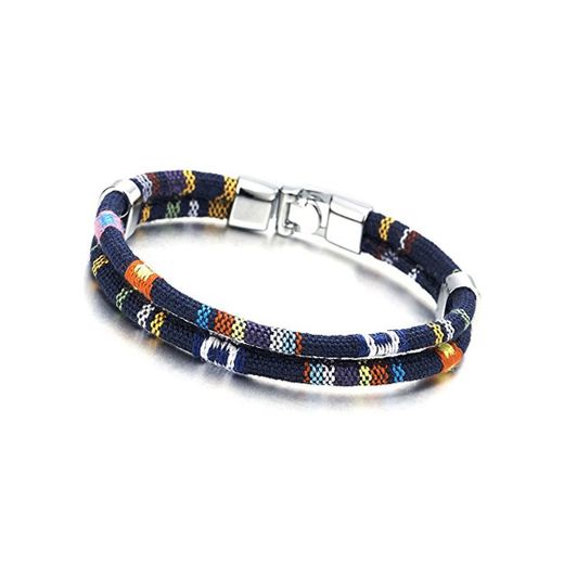 COOLSTEELANDBEYOND Dos Hebra Azul Marino Tribal Tibetano Algodón Pulsera