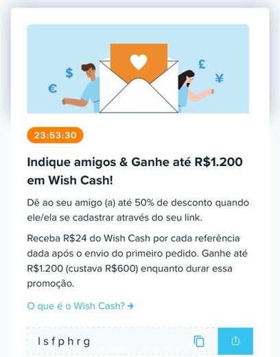 Você já usou o Wish? Estou te enviando um presente. 🎁 Gire 