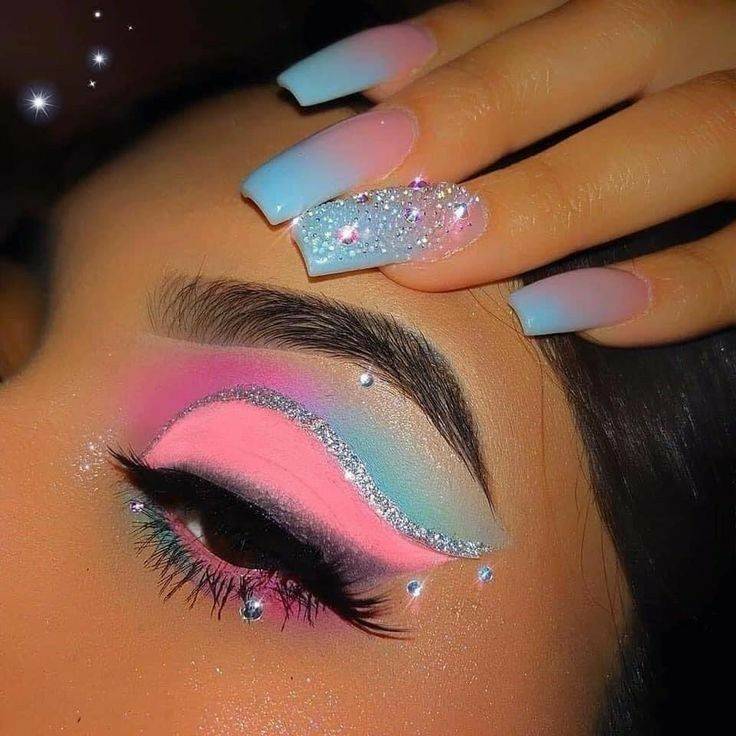 Fashion Maquiagem Pink + Blue Eyeshadow💄