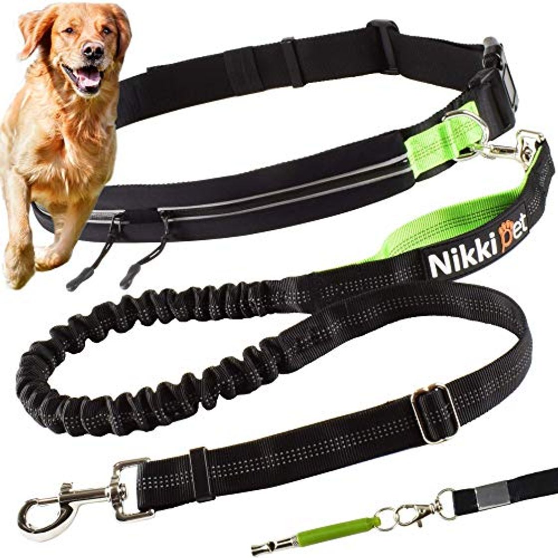 Product Nikkipet Correa de Paseo I Correa Deportiva para Perros I Correa para Perros Grandes y medianos I Cinturón para Perros I Cinturón Abdominal hidrófugo para Perros I Silbato de Perro Gratis