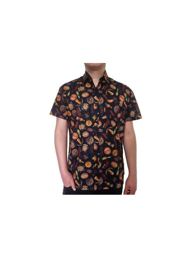 Camisa Estampada Cerveja Masculina Social Algodão Marrom