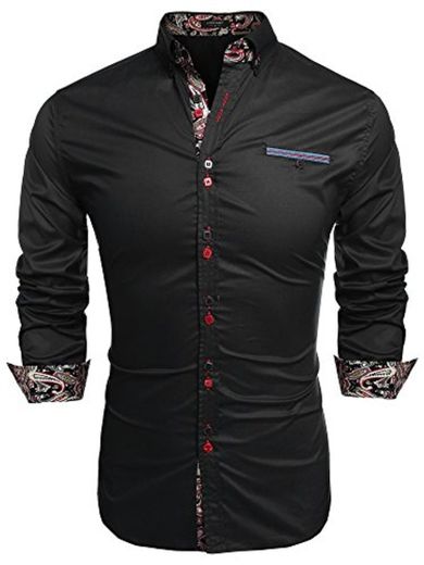 Coofandy Camisa Casual Manga Larga para Hombre de Moda Negro Talla