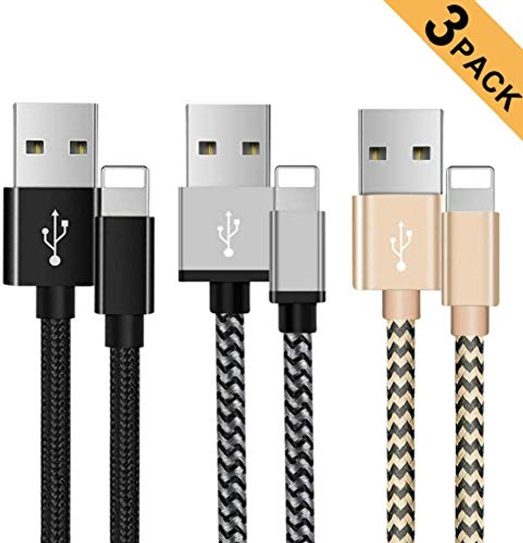 Lugares Cable Phone, Cargador Phone 3Pack[2M+1.5M+1.5M], Cable USB Phone de Nylon Trenzado Carga