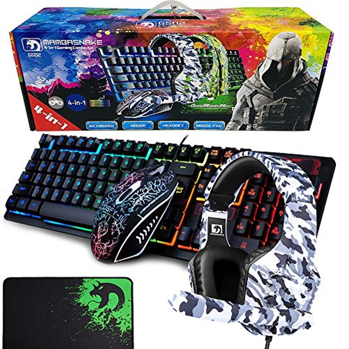 Productos LexonElec 4-en-1 Teclado para juegos Combo de mouse Cableado con arco iris