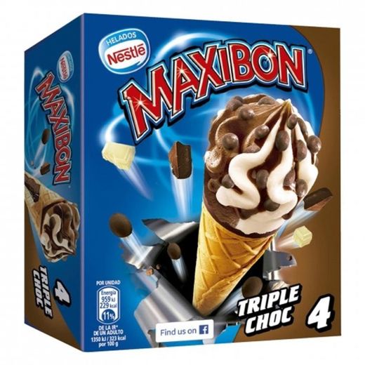 Conos con helado de triple chocolate Nestlé Helados Maxibon 4 ud ...