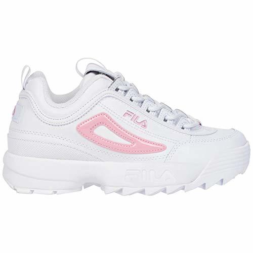 Products Fila Youth Disruptor II Metallic Flag Leather Synthetic White Coral Blush Entrenadores