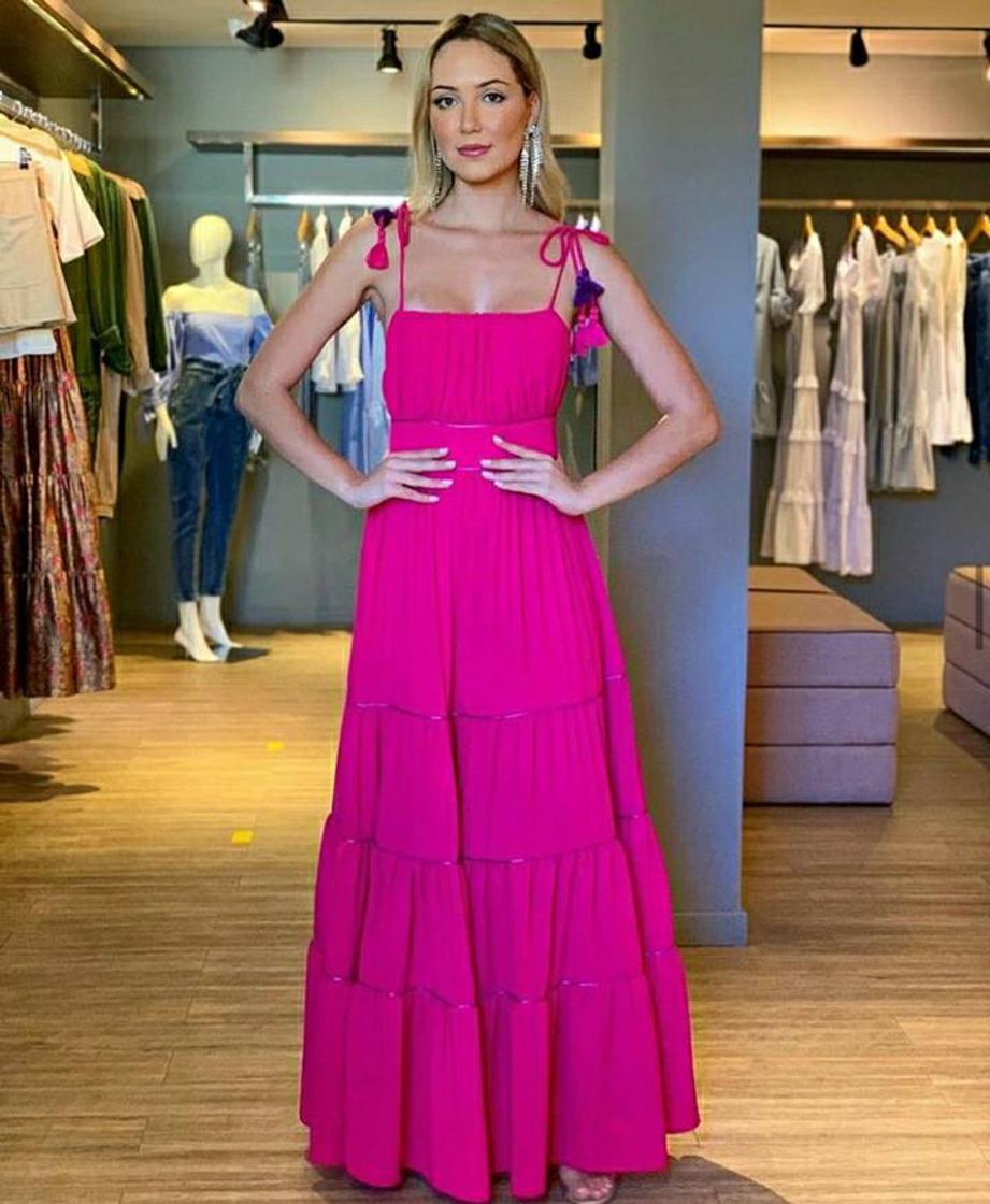 Fashion Vestido longo na cor rosa 