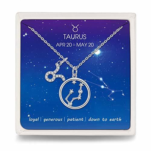 Qings Horoscopo Tauro Colgante Collars Plata de Ley 925 para Mujer Doble