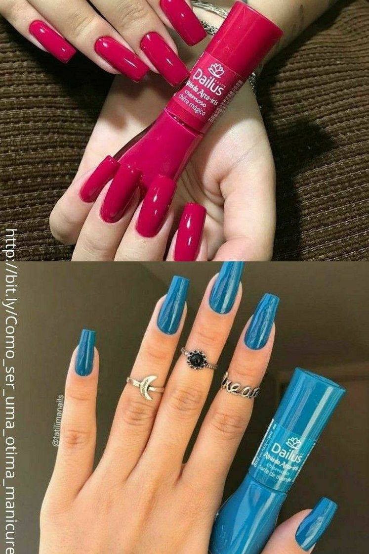 Moda Unhas vermelhas e azul 