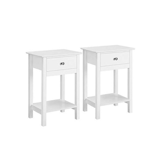 Yaheetech 2 Piezas Mesita de Noche Mesa Auxiliar Blanca con Cajón Armario Mesita para Dormitorio 40x30x60 cm