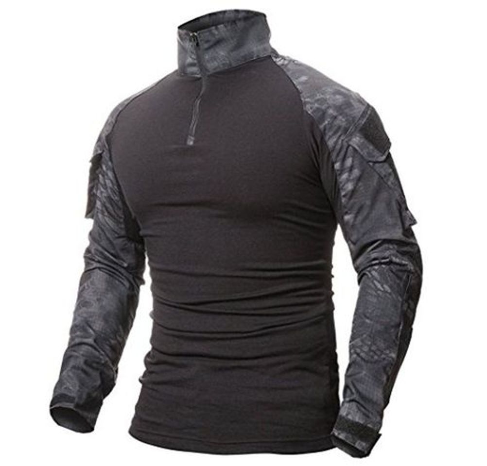 Social ShallGood Hombres Militar Camisa Manga Larga Airsoft Militar Camuflaje Combate BDU Delgado