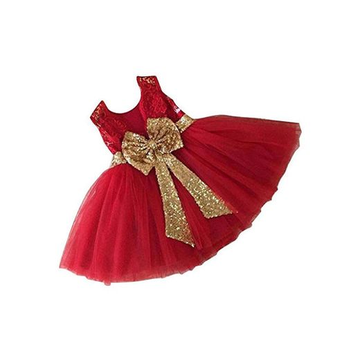 Inlefen Girls Bowknot Lace Princess Skirt Summer Lentejuelas Vestidos para bebés niños