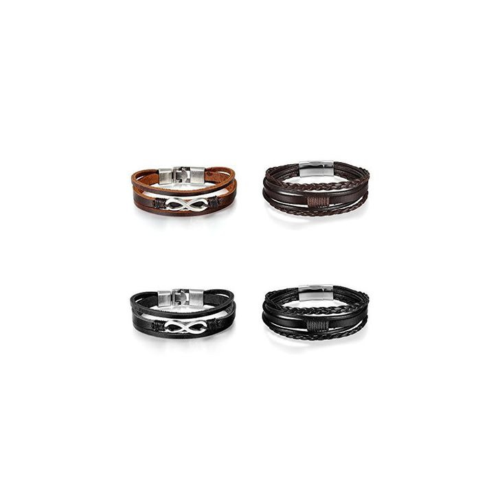 Fashion Pulseras Cuero Juego de 4 Pcs Pulsera Infinito Acero Inoxidable Brazalete Trenzado